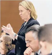  ?? AMY BETH BENNETT/SOUTH FLORIDA SUN SENTINEL ?? Lead defense lawyer Melisa Mcneill questions a prospectiv­e juror in the Parkland case this week in Fort Lauderdale, Fla.