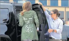  ?? REUTERS ?? US first lady Melania Trump walks to her motorcade wearing a Zara design jacket with the phrase “I Really Don't Care. Do U?” on the back as she returns from a visit to the USMexico border area.