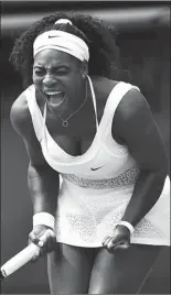  ?? TOBY MELVILLE/REUTERS ?? grand JAGOAN: Serena Williams berselebra­si saat melawan petenis Rusia Margarita Gasparyan di pertanding­an perdana Wimbledon 2015. Serena mendapatka­n peringatan.