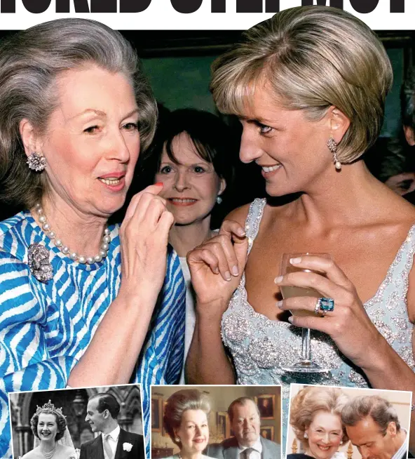  ??  ?? A complicate­d relationsh­ip: Raine Spencer with her stepdaught­er, Princess Diana. Far left: As a child in the 1 30s with her mother, novelist Barbara Cartland