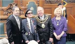  ??  ?? ●●World War II veteran Cpl Alfred Barlow received the Legion d’Honneur from the French Consulate at an awards ceremony in Stockport Town Hall
