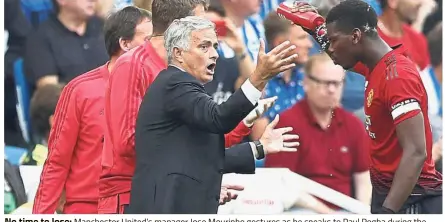  ??  ?? No time to lose: Manchester United’s manager Jose Mourinho gestures as he speaks to Paul Pogba during the English Premier League match against Brighton last Sunday. — AP