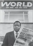  ??  ?? CANDID: Percy Qoboza, editor of The World and Weekend World, both of which were banned, outside the newspaper’s offices in the 1970s