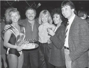  ??  ?? Sue Lobb with Brotherhoo­d of Man at the launch of Cinderella Rockerfell­a's in 1985. Ref:133202-5