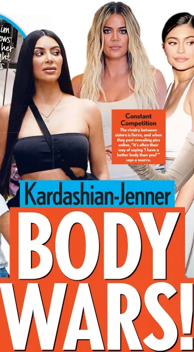  ??  ?? Constant Competitio­n The rivalry between sisters is fierce, and when they post revealing pics online, “it’s often their way of saying ‘I have a better body than you!’” says a source.