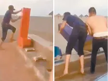  ??  ?? Seis jóvenes fueron grabados en video cuando destruían las letras del parador turístico de las playas de Las Glorias, en Guasave.