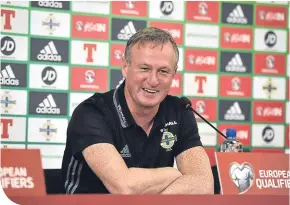  ??  ?? Michael O’Neill in confident mood at yesterday’s press conference