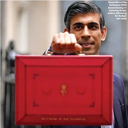  ?? ?? Chancellor of the Exchequer Rishi Sunak leaving 11 Downing Street, before delivering his Budget last week