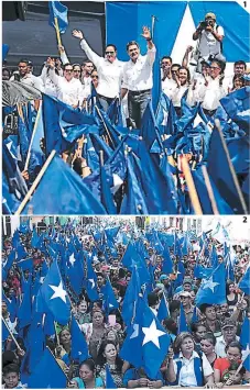  ?? FOTO: CORTESÍA PN ?? 1 2 (1) En La Paz, el mandatario cuestionó la falta de decisiones de los gobiernos de hace diez años. (2) Pobladores de los 19 municipios de La Paz estuvieron en la cabecera departamen­tal.