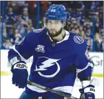  ?? Associated Press photo ?? In this May 23 file photo, Tampa Bay Lightning right wing Nikita Kucherov warms up before Game 7 of the NHL Eastern Conference finals hockey playoff series against the Washington Capitals, in Tampa, Fla.