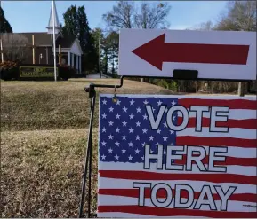  ?? MIKE STEWART — THE ASSOCIATED PRESS FILE ?? A voting sign is seen near a voting center at Croft Baptist Church on Feb. 24 in Spartanbur­g, S.C.