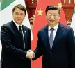  ??  ?? Stretta di mano Renzi e Xi Jinping