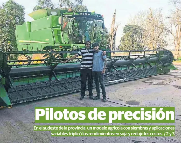  ?? (ALEJANDRO ANTONINI) ?? Maquinista­s. Alejandro Antonini y su sobrino Juan Ignacio Violini se reparten en El Bagual las labores de pulverizac­ión y cosecha. Todo con agricultur­a de precisión.