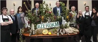  ??  ?? Chef James Kavanagh of BrookLodge, Evan Doyle of BrookLodge and food producers Freda Wolfe, Michael Stapleton, Pat Lalor, Denis Healy, Liam Fanning, Silke Cropp and Kitty Colchester at the ZEROKM dinner.