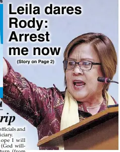  ?? GERE MY PINTOLO ?? Sen. Leila de Lima gestures during an emotional press briefing at the Senate yesterday.
