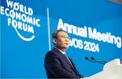  ?? KEYSTONE ?? Il premier Li Qiang, ospite settimana scorsa alWef