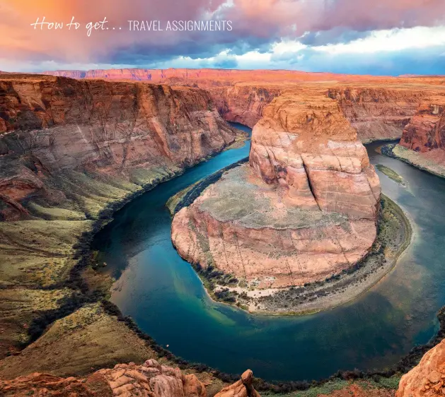  ??  ?? Above: What appears to be a very serene and immense image of Horseshoe Bend in Arizona. The reality was extreme winds, getting covered in sand and a potentiall­y fatal fall.