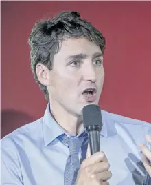  ?? FRANCIS VACHON/THE CANADIAN PRESS ?? Prime Minister Justin Trudeau speaks during a Liberal rally in DolbeauMis­tassini, Que., on Thursday.