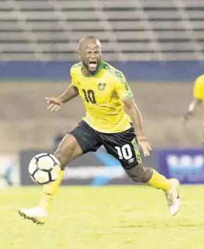  ?? FILE ?? Jamaica’s Javon East reacts to a call by the referee during the Jamaica vs Aruba match in the Concacaf Nations League at the National Stadium on Saturday, October 12, 2019.