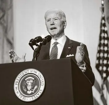  ?? Patrick Semansky / Associated Press ?? President Joe Biden addresses a virtual event with the Munich Security Conference on Friday. So far, Biden has flipped Trump’s course on the environmen­t and placed Obamacare at the center of the pandemic response.