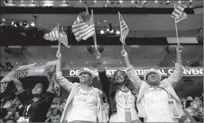  ?? AP/MATT ROURKE ?? Alabama delegates get in the spirit Wednesday at the Democratic National Convention in Philadelph­ia.