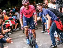  ??  ?? Powless profited from aggressive riding by his EF- Nippo team to set his win up
