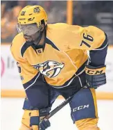  ?? CHRISTOPHE­R HANEWINCKE­L, USA TODAY SPORTS ?? “In the last quarter of the ( regular) season and the playoffs, he couldn’t be fitting in any better than he is right now,” Predators general manager David Poile said about defenseman P. K. Subban, above.