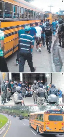  ?? FOTOS: CORTESÍA FUSINA ?? (1) En Támara los reos abordaron los buses particular­es. (2) Las medidas de seguridad fueron extremas en los centros penales. (3) Motorizada­s encabezaro­n la caravana de vehículos.