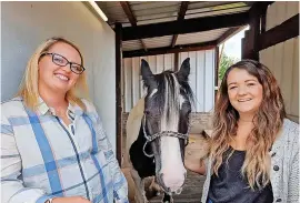  ?? Macmillan ?? ● Sarah Stephens (left), founder of Spirit and Soul Equine Therapy Service, and Bethany Finch, of Healing with Horses in Widnes, Cheshire, with horse Dixie