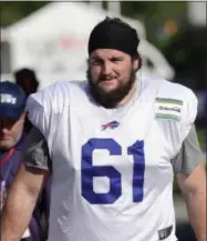  ?? ADRIAN KRAUS — THE ASSOCIATED PRESS ?? In this file photo, Buffalo Bills linebacker Jordan Mudge walks to the field during an NFL football training camp, in Pittsford, N.Y. Having never laid out a life plan outside of football, Jordan Mudge isn’t sure what he would be doing today had the...