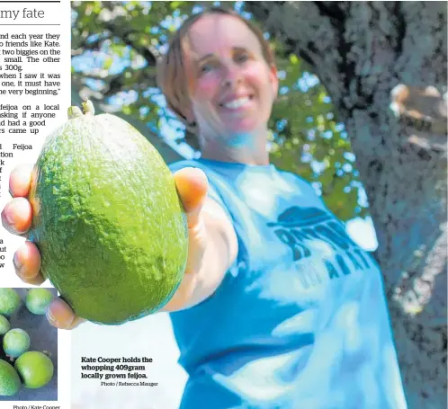  ?? Photo / Rebecca Mauger ?? Kate Cooper holds the whopping 409gram locally grown feijoa.