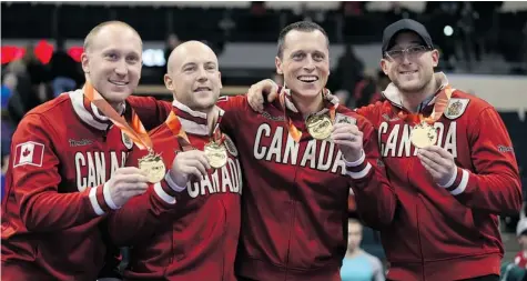  ?? TREVOR HAGAN/Getty Images file photo ?? Brad Jacobs’s Sault Ste. Marie, Ont., rink, made up of Jacobs, third Ryan Fry, second E.J. Harnden and lead Ryan Harnden, left to right, had a breakthrou­gh year in 2013, which they capped by winning the men’s final at the Roar of the Rings Canadian...