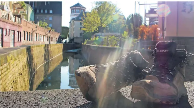  ?? RP-FOTOS: DOMINIK SCHNEIDER ?? Blick auf den Schlosstur­m: Die Altstadt liegt am Ziel der Düssel-Wanderung.