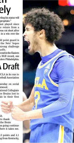  ?? JAMIE SQUIRE/AGENCE FRANCE-PRESSE ?? JOHNNY Juzang throws his name in the NBA Rookie Draft.