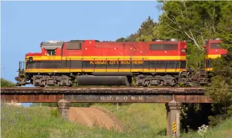  ?? Jaxon Talbert ?? A GP38-2 leads KCS train No. 305 southbound through Mayhew, Miss., on April 22, 2021. KCS returned to merger talks with Canadian Pacific after a voting trust with CN was denied.