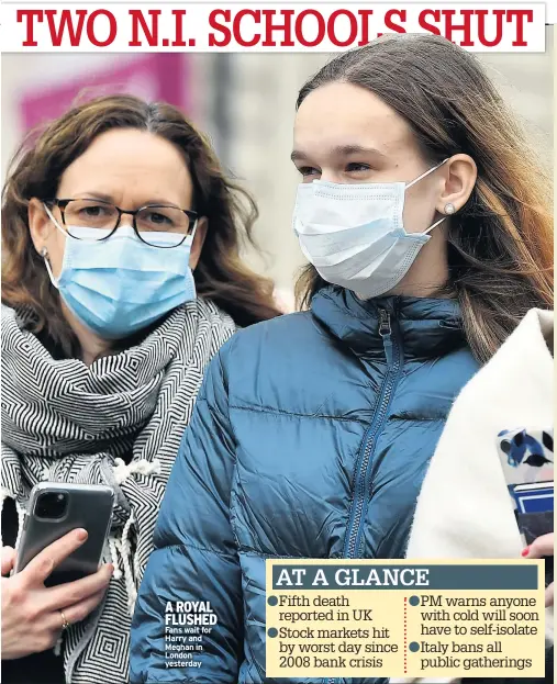  ??  ?? A ROYAL FLUSHED Fans wait for Harry and Meghan in London yesterday