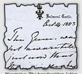  ??  ?? Mourning: The handwritte­n letter