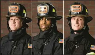  ?? FDNY ?? Newly minted FDNY Probationa­ry Firefighte­rs Henry Hinton, Jerome Nedd and Brian Sullivan feel pride over their graduation, but also sadness over their connection to Sept. 11, 2001.