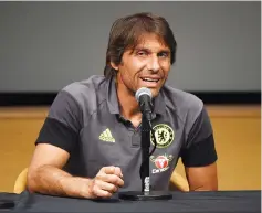  ?? — AFP photo ?? This file photo taken on July 26, 2016 shows New Chelsea coach Antonio Conte speaking during a press conference before their Internatio­nal Champions Cup (ICC) game against Liverpool, at the UCLA Campus in Westwood, California on July 26, 2016.