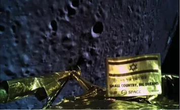  ?? (Courtesy Space IL/Handout via Reuters) ?? AN IMAGE taken by Israel spacecraft ‘Beresheet’ upon its landing on the moon last April.