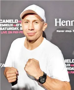 ?? — AFP photo ?? In this file photo taken on August 26, 2018 Gennady “GGG” Golovkin poses for a photo during a media workout before his fight against Canelo Alvarez at the Banc of California Stadium in Los Angeles, California.