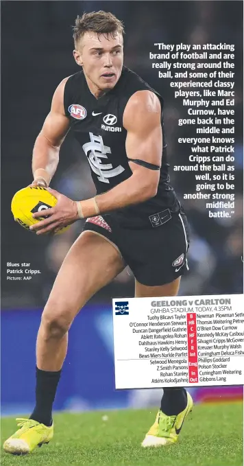  ?? Picture: AAP ?? Blues star Patrick Cripps.