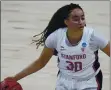  ?? ERIC GAY — THE ASSOCIATED PRESS ?? Stanford guard Haley Jones (30) in the first half against Louisville during the Elite Eight round on March 30 at the Alamodome in San Antonio.