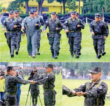  ?? FOTOS: M CUBAS ?? El jefe del Estado Mayor Conjunto, Roosevelt Hernández, presidió la ceremonia oficial. El coronel Melvin Edgardo Flores recibe la comandanci­a de la 105 Brigada del coronel Julio Alberto Ruiz Cerrato. El coronel de infantería Noel Guillermo Mata Vallecillo recibe la comandanci­a del 14 Batallón de Infantería del coronel Fabricio Cárcamo.