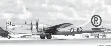  ?? COURTESY OF USAF ?? On Aug. 6, 1945, the B-29 Superfortr­ess Enola Gay became the first aircraft to deploy a nuclear weapon when it dropped an atomic bomb on Hiroshima, Japan.