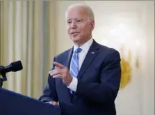  ?? Andrew Harnik/Associated Press ?? President Joe Biden discusses his infrastruc­ture agenda Monday at the White House. The bipartisan infrastruc­ture bill faces a test vote in the Senate on Wednesday.