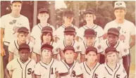  ?? COURTESY OF MIKE PROSSER (ABOVE), SEMINOLE HIGH (BELOW) ?? Tim Raines, second row far right, played on youth teams while growing up in Sanford. His brother, Sam, is on the bottom left. Below, Raines is pictured in the Seminole High School yearbook in 1977.