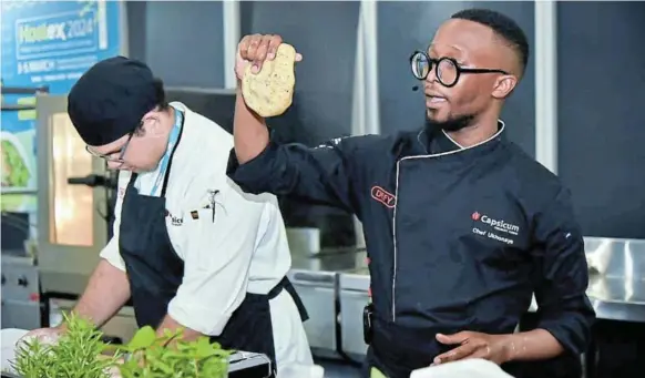  ?? ?? Chef Ukhonaye Mconi praises Mzansi's traditiona­l dishes and elevates them to restaurant table status.