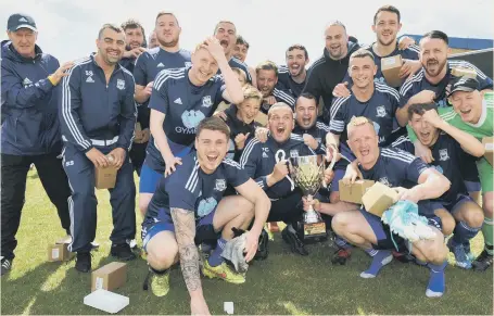  ??  ?? Southwick celebrate lifting the Sunderland Sunday League’s Total Sport Challenge Trophy yesterday, beating Redhouse Last Orders 3-1 in the final. See Saturday’s Echo for more pictures. Picture by Tim Richardson