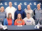  ?? Jan Wright ?? Gordon Lee senior softball player Addison Sturdivant was joined by parents Amanda and Tyler Sturdivant as she signed her letter of intent to play softball at West Georgia. Also on hand for the ceremony were Gordon Lee head coach Dana Mull, Gordon Lee principal Michael Langston, Gordon Lee assistant coach Thomas Gray, Gordon Lee athletic director Todd Windham and Gordon Lee assistant coach Kevin Mcelhaney.